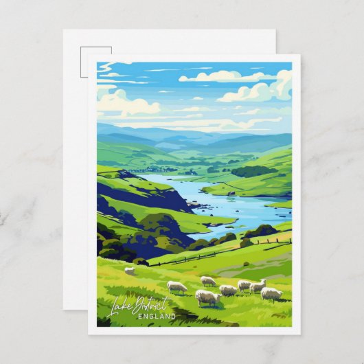 Lake District England Travel Vintage Illustration Postkarte (Vorne/Hinten)