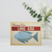 Lake Erie Blue Fish Vintage Travel Postkarte (Stehend Vorderseite)