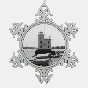 Lake Erie Leuchtturm Schneeflocken Zinn-Ornament