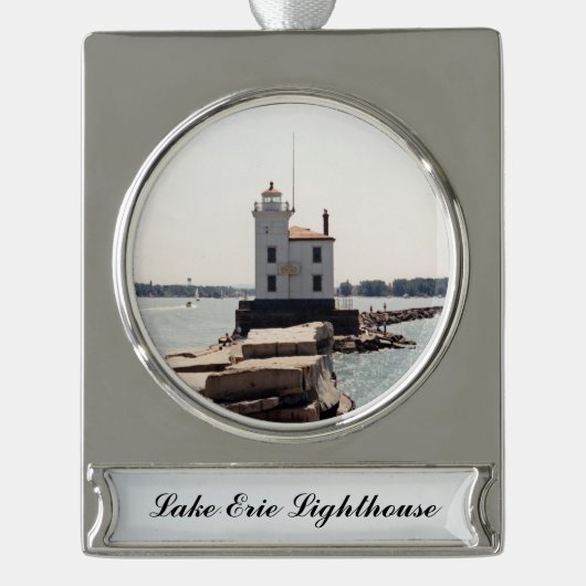 Lake Erie Lighthouse Banner-Ornament Silber (Vorderseite)