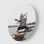Lake Erie Lighthouse Große Wanduhr (Winkel)