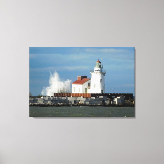 Lake Erie Lighthouse mit Wave Canvas Print Leinwanddruck (Vorderseite)