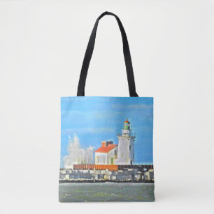 Lake Erie Lighthouse mit Wave Tote Bag Tasche
