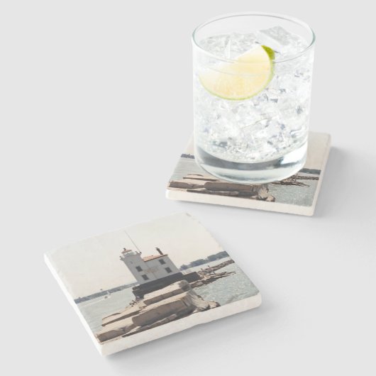 Lake Erie Lighthouse Steinuntersetzer (Seitenansicht)