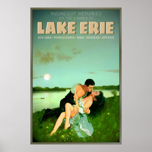 Lake Erie New York Pennsylvania Ohio Moonlight Poster (Vorne)