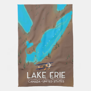 Lake Erie, USA Lake Map Reiseplakat Geschirrtuch
