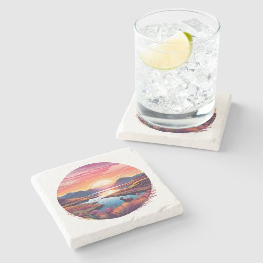 Lake Ewe Sunset in Schottland Steinuntersetzer (Seitenansicht)