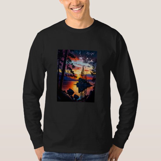 Lake Fishing Adventure Lake Tahoe Landscape Painti T-Shirt (Vorderseite)