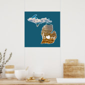 Lake Foto Michigan Silhouette mit Zuhause auf blau Poster (Küche)