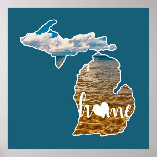 Lake Foto Michigan Silhouette mit Zuhause auf blau Poster (Vorne)