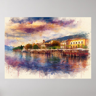 Lake Garda (Lago di Garda) - Watercolor Splash Poster