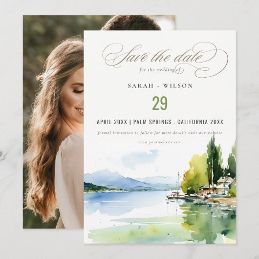 Lake Geneva Switzerland Landscape Wedding Photo Save The Date (Vorne/Hinten)