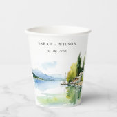 Lake Geneva Switzerland Watercolor Scape Wedding Pappbecher (Vorderseite)