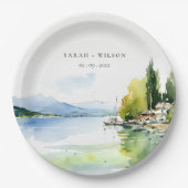 Lake Geneva Switzerland Watercolor Scape Wedding Pappteller (Vorderseite)