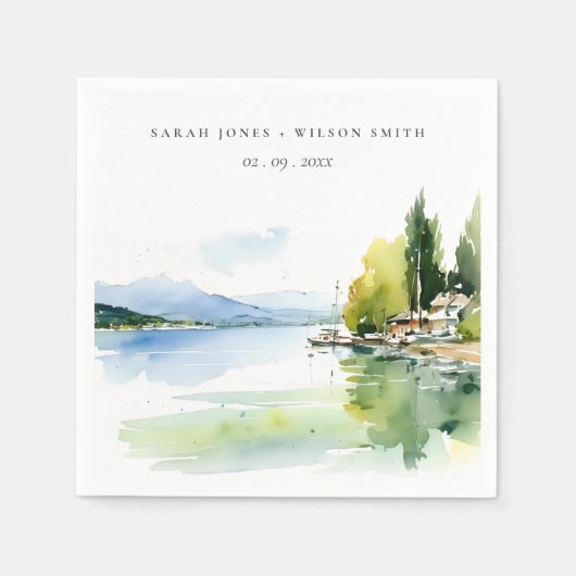 Lake Geneva Switzerland Watercolor Scape Wedding Serviette (Vorderseite)