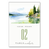 Lake Geneva Switzerland Watercolor Scape Wedding Tischnummer (Rückseite)
