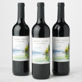 Lake Geneva Switzerland Watercolor Scape Wedding Weinetikett (Flaschen)
