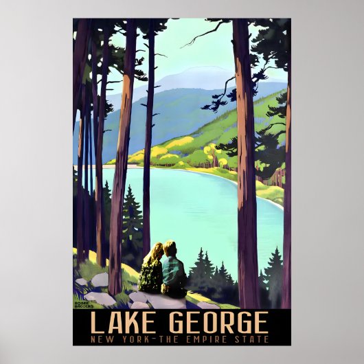 Lake George New York Boy and Girl Travel Poster (Vorne)