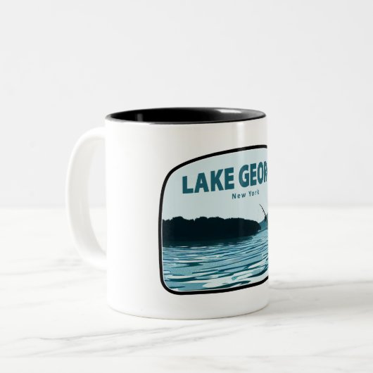 Lake George New York Fishing Rod Zweifarbige Tasse (Vorderseite Links)