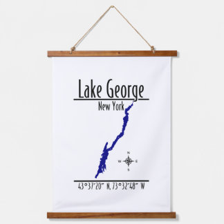 Lake George New York Uferkarte Koordinaten Wandteppich Mit Holzrahmen