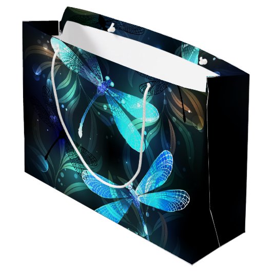 Lake Glows Dragonflies Große Geschenktüte (Rückseite Schrägansicht)
