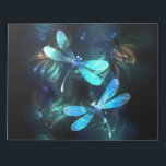 Lake Glows Dragonflies Notizblock<br><div class="desc">Zwei lichtdurchflutete,  türkisfarbene,  kunstvoll gezeichnet Libellen mit lichtdurchlässigem Sealgen und Glühwürmchen im Hintergrund. Glühende Libelle.</div>