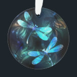 Lake Glows Dragonflies Ornament<br><div class="desc">Zwei lichtdurchflutete,  türkisfarbene,  kunstvoll gezeichnet Libellen mit lichtdurchlässigem Sealgen und Glühwürmchen im Hintergrund. Glühende Libelle.</div>