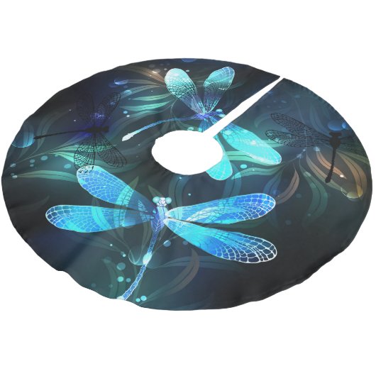 Lake Glows Dragonflies Polyester Weihnachtsbaumdecke (Schrägansicht)