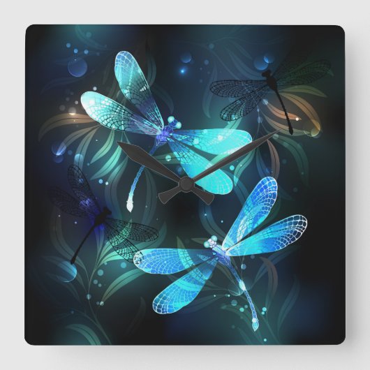 Lake Glows Dragonflies Quadratische Wanduhr (Vorderseite)