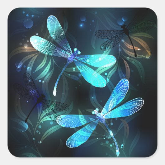 Lake Glows Dragonflies Quadratischer Aufkleber (Vorderseite)