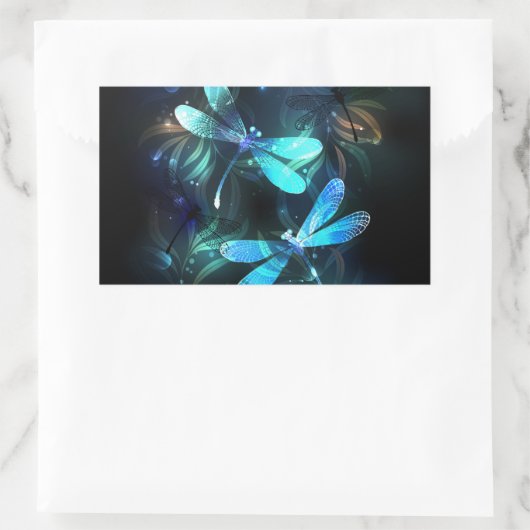 Lake Glows Dragonflies Rechteckiger Aufkleber (Tasche)
