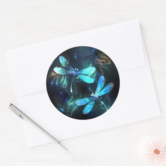 Lake Glows Dragonflies Runder Aufkleber (Umschlag)
