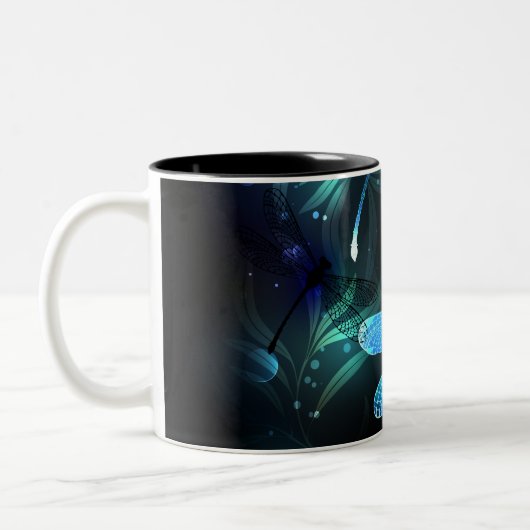 Lake Glows Dragonflies Zweifarbige Tasse (Links)