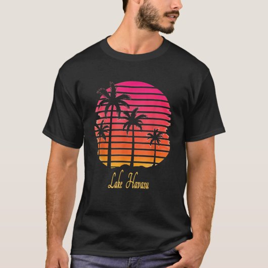 Lake Havasu Cooler 80er Palm Trees Sommer Sonnenun T-Shirt (Vorderseite)