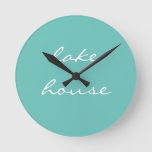 Lake House Aquamarin Blue Aqua White Elegant Cool  Runde Wanduhr
