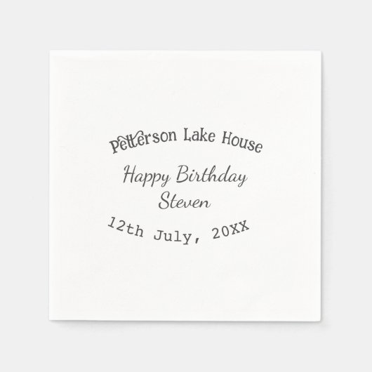 Lake house beach happy birthday add name date year serviette (Vorderseite)