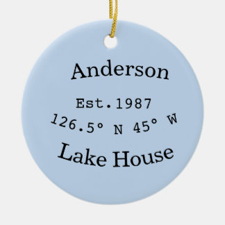 Lake house ets. Date year custom coordinates add n Keramik Ornament