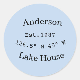 Lake house ets. Date year custom coordinates add n Runder Aufkleber