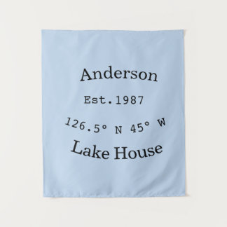 Lake house ets. Date year custom coordinates add n Wandteppich