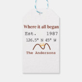 Lake house ets. Date year custom coordinates brown Geschenkanhänger (Rückseite)