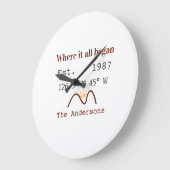 Lake house ets. Date year custom coordinates brown Große Wanduhr (Winkel)