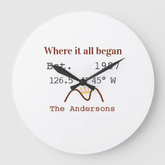 Lake house ets. Date year custom coordinates brown Große Wanduhr