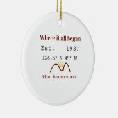 Lake house ets. Date year custom coordinates brown Keramik Ornament (Rechts)