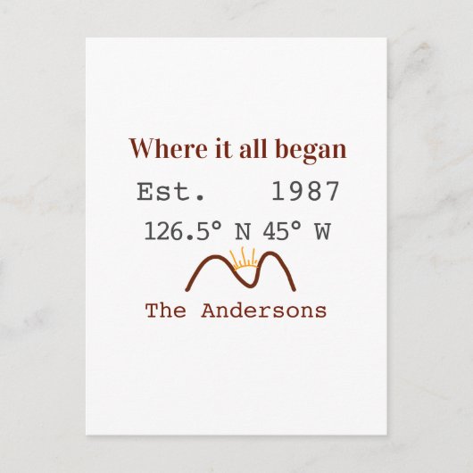 Lake house ets. Date year custom coordinates brown Postkarte (Vorderseite)