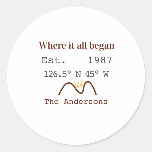 Lake house ets. Date year custom coordinates brown Runder Aufkleber (Vorderseite)