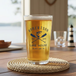 Lake House Familienname Crossed Oars Fish Glas