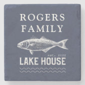 Lake House Familienname Dark Blue Steinuntersetzer (Vorderseite)