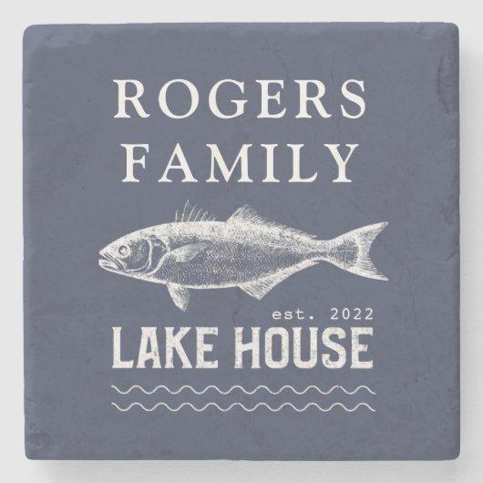 Lake House Familienname Dark Blue Steinuntersetzer (Vorderseite)