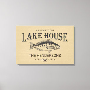 Lake House Familienname Fisch Leinwanddruck
