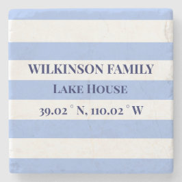 Lake House Koordinaten Familienname Blue Stripes Steinuntersetzer